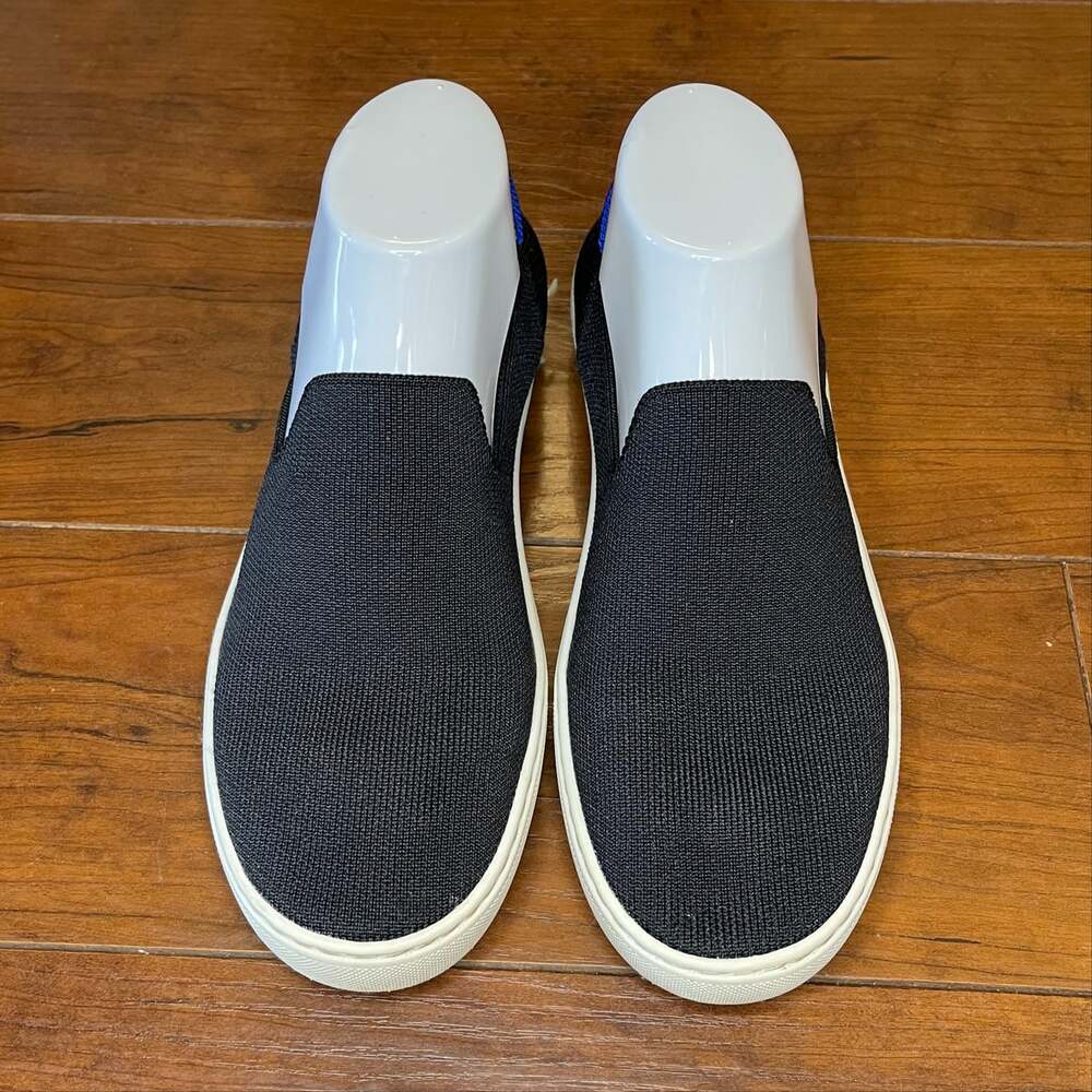 Rothy’s Women’s Size 9 Black Knit Slip On Sneakers Blue Trim Washable